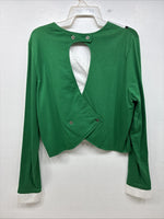 New Women’s Cowboy Threads Green White Button Up Design Long Sleeve XL TT-96