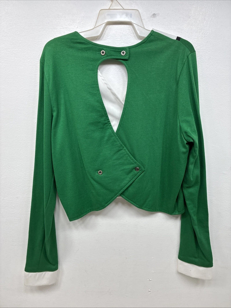 New Women’s Cowboy Threads Green White Button Up Design Long Sleeve XL TT-96