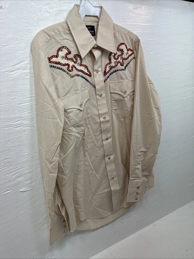 New Men’s Champion Western Tan Design Long Sleeve Pearl Snap Medium J-77