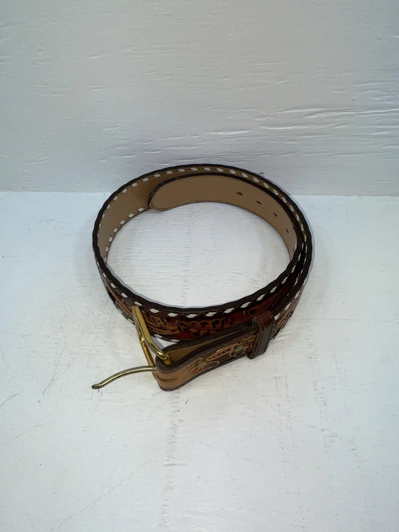 New Red Genuine Leather Longhorn Tooled 34” Belt #82828 JJ-34