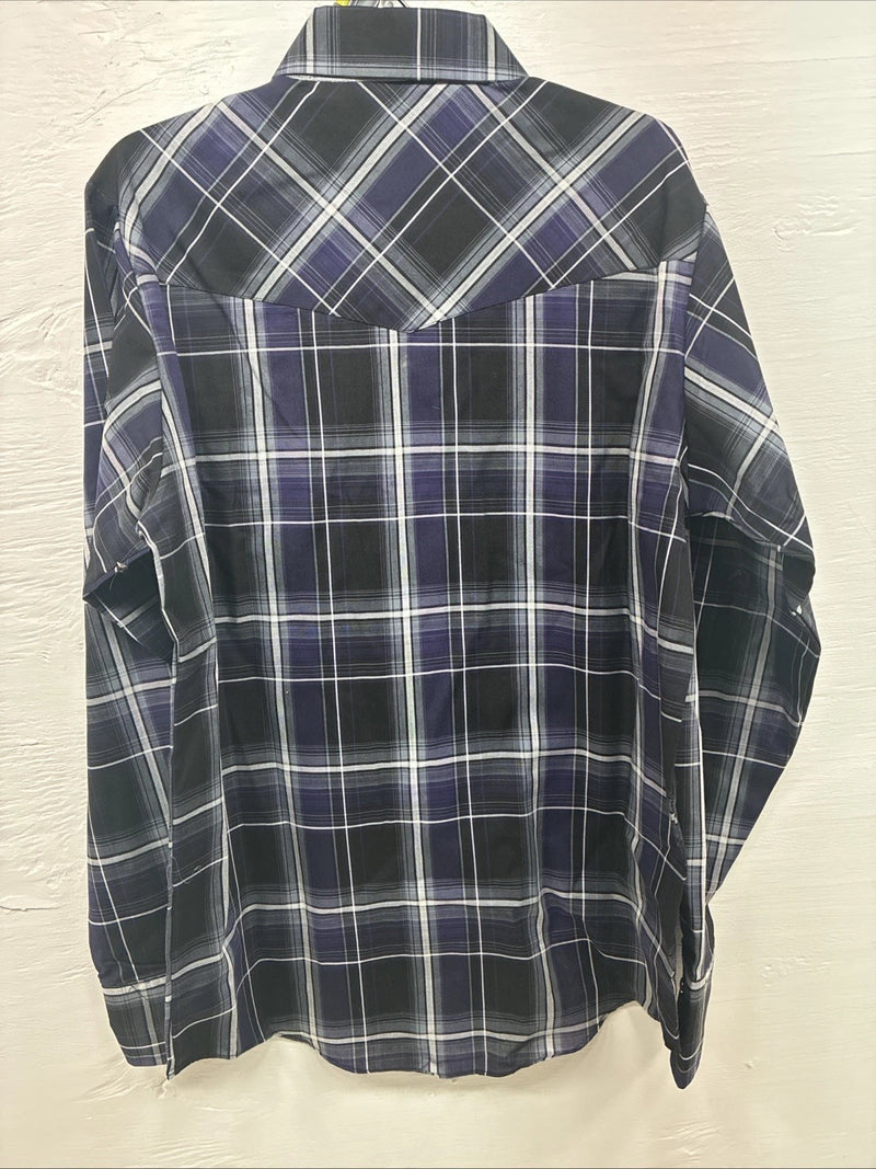 New Kids ELY Cattleman Purple Plaid Long Sleeve Pearl Snap Large DD-33
