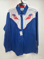 New Women’s Country Charmers Blue Red Long Sleeve Pearl Snap Large II-73