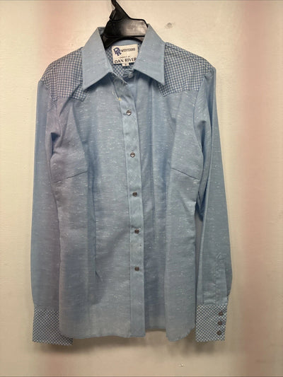 New Kids Dan River Blue Deigned Long Sleeve Pearl Snap Size 8 LL-62