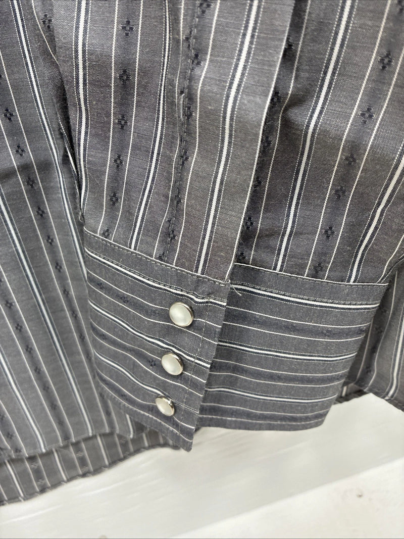 New Men’s ELY Cattleman Gray White Stripe Long Sleeve Pearl Snap 16 Large Q-39