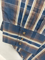 New Men’s ELY 1878 Blue Brown Plaid Long Sleeve Pearl Snap XL T-35