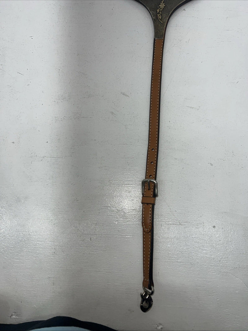 New Leather Circle Y Breast Collar With Bronze Metal Plate. 4264-1009 S-45