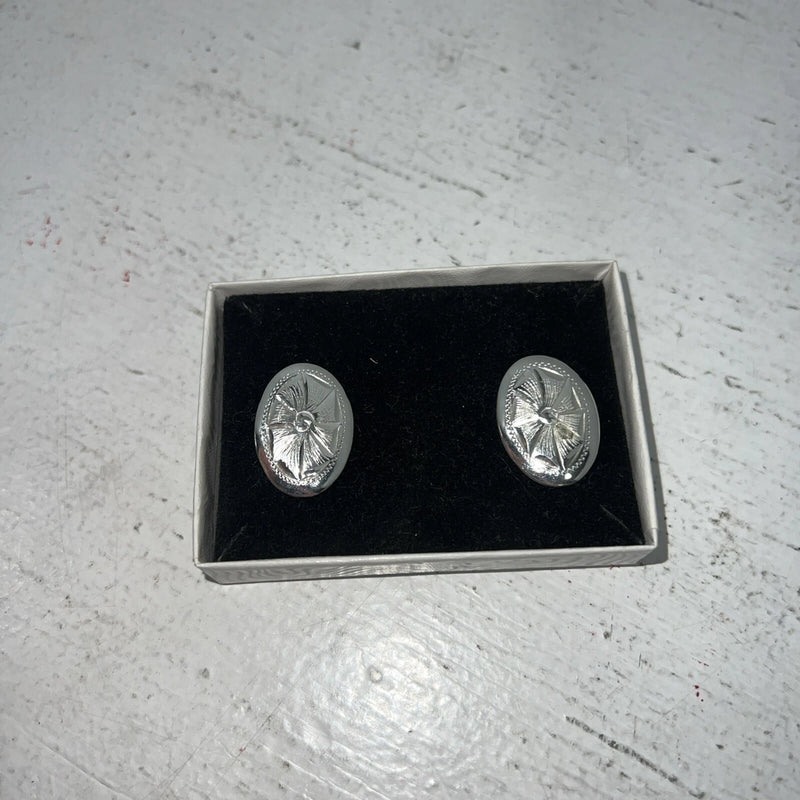 New Women’s Congress Leather Oval Silver Earrings. 93122 B-7