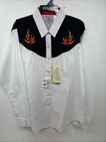 New Women’s Country Charmers Flame Designed Long Sleeve Pearl Snap 2XL GG-54