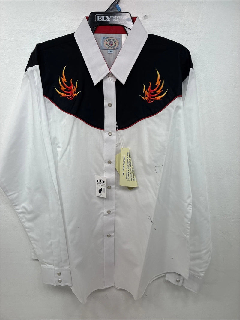 New Women’s Country Charmers Flame Designed Long Sleeve Pearl Snap 2XL GG-54