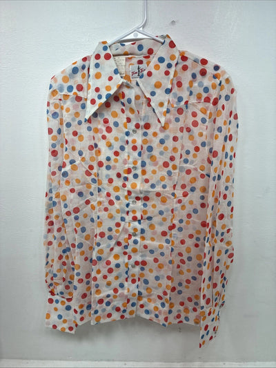 New Women’s Tem Tex Polkadot Long Sleeve Pearl Snap Size 40 II-83