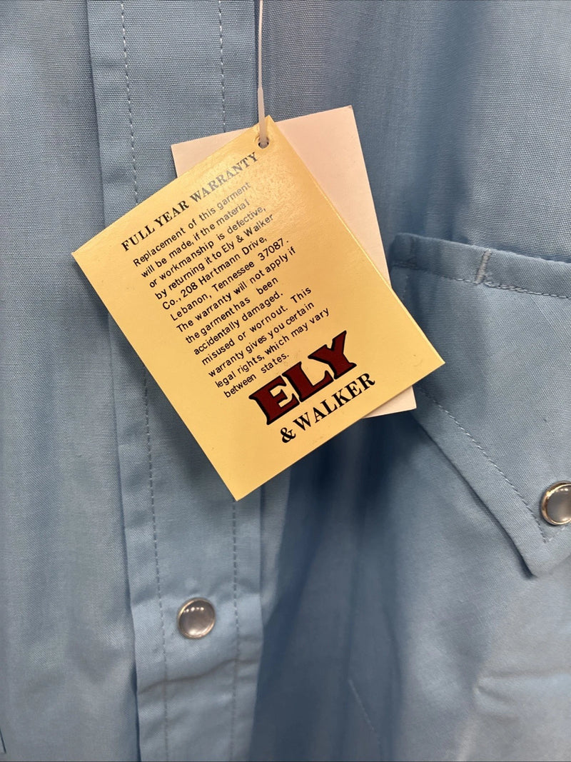 New Men’s ELY Cattleman Simple Blue Short Sleeve Pearl Snap 16 Large A-31