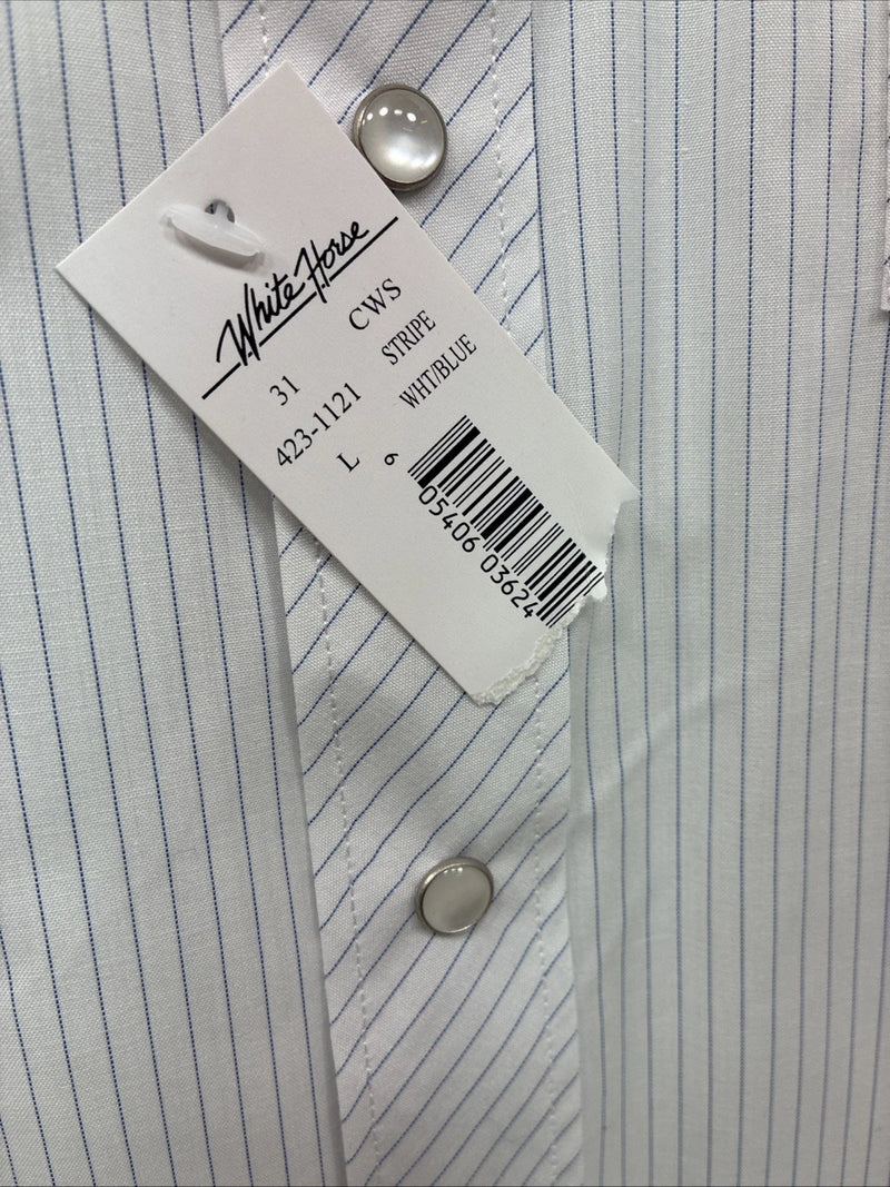 New Men’s White Horse White Stripe Short Sleeve Pearl Snap Large X-41