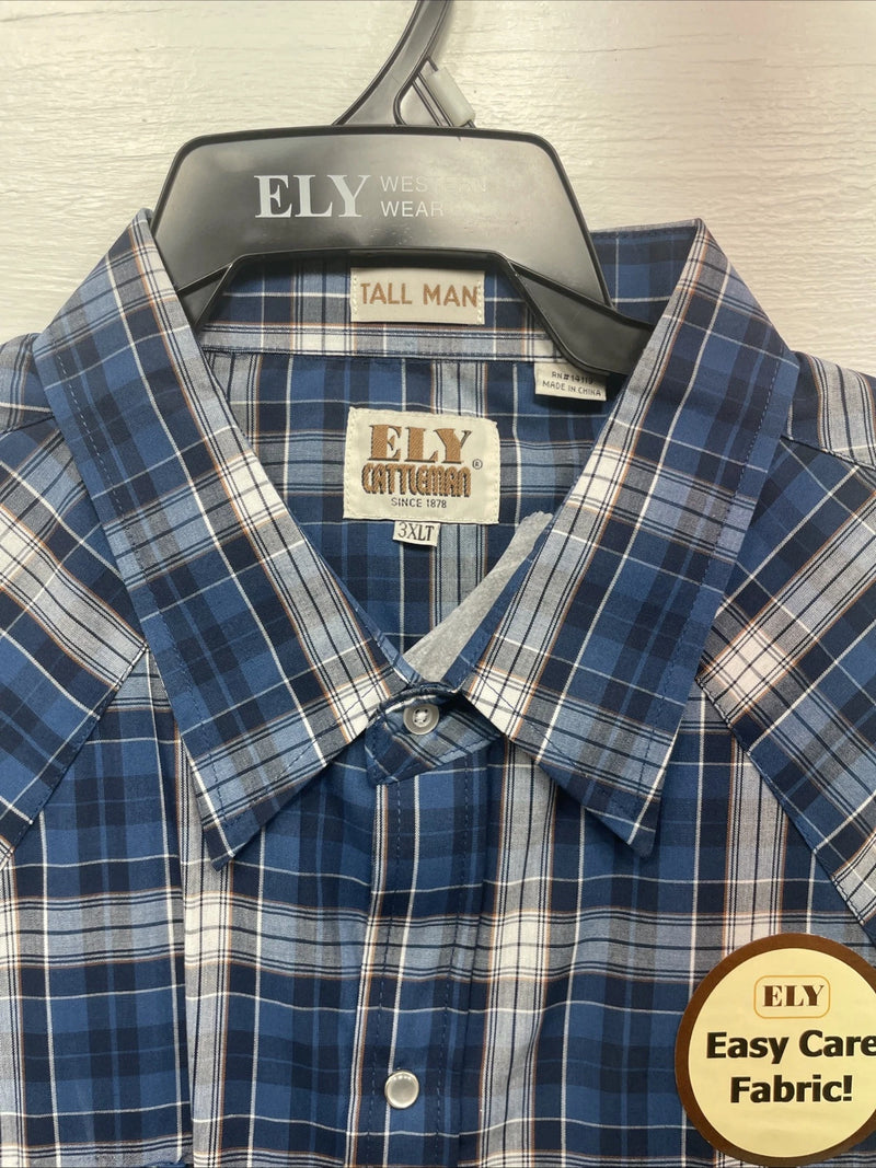 New Men’s ELY Cattleman Blue Long Sleeve Pearl Snap 3XL E-29