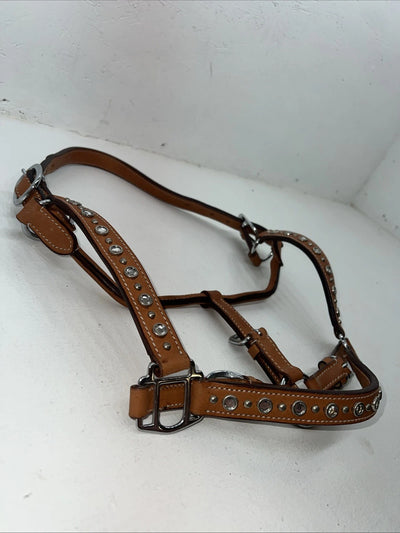 New Light Oil Brown Leather Jewl Bling Full horse Show Halter 3C-17