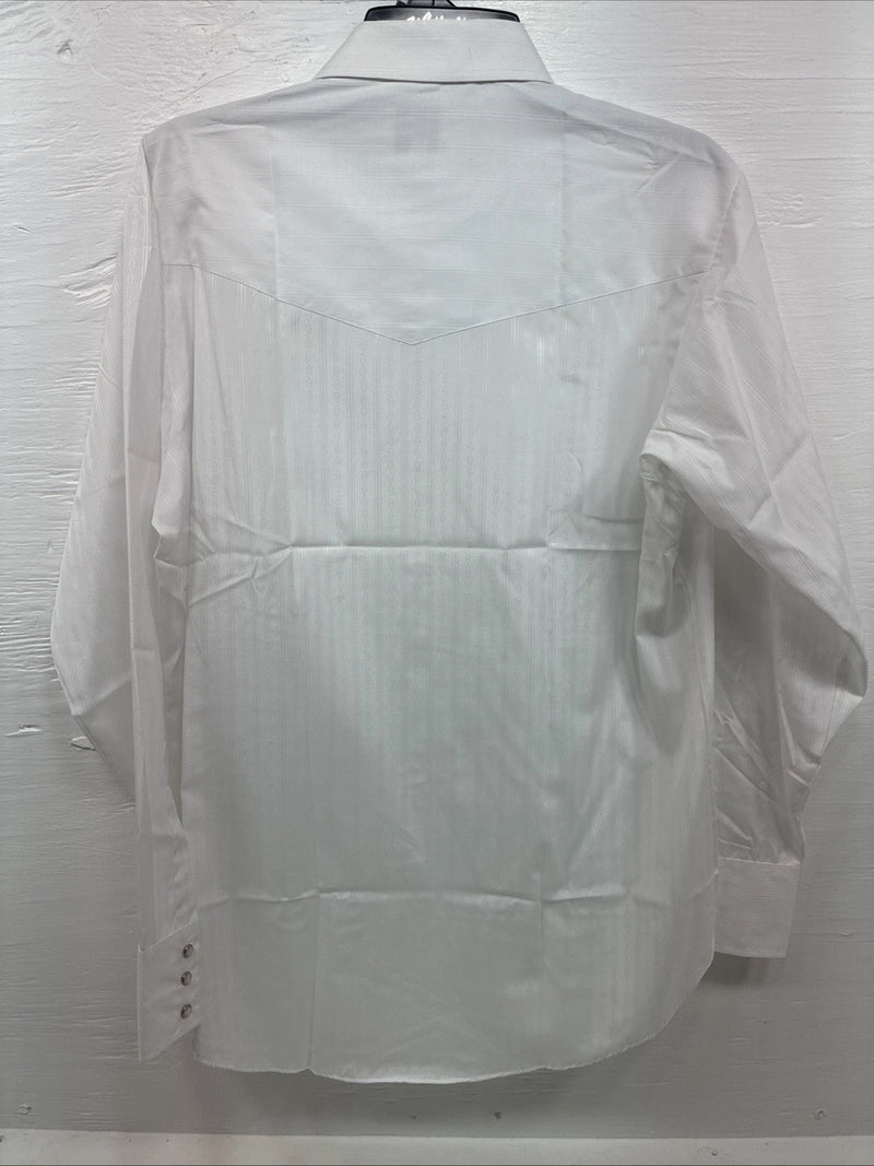 New Men’s ELY Cattleman White Designed Long Sleeve Pearl Snap 16.5 Large Q-102