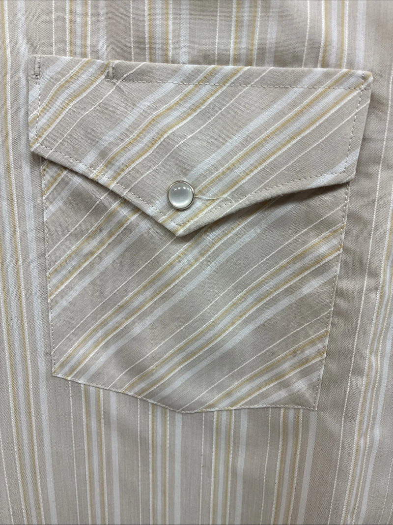 New Men’s White Horse Tan White Stripe Short Sleeve Pearl Snap XL O-72 