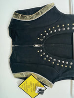New Women’s Black With Bling Valencia Cut Off Zip Up Shirt S #69479 3B-63