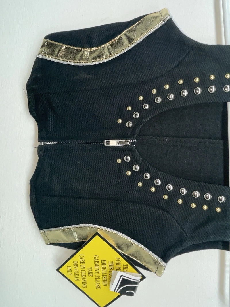 New Women’s Black With Bling Valencia Cut Off Zip Up Shirt S #69479 3B-63