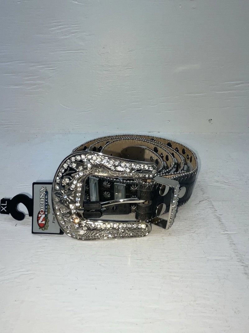 New Black Genuine Leather Nocona Silver Bling XL Belt #N3489201 NN-118