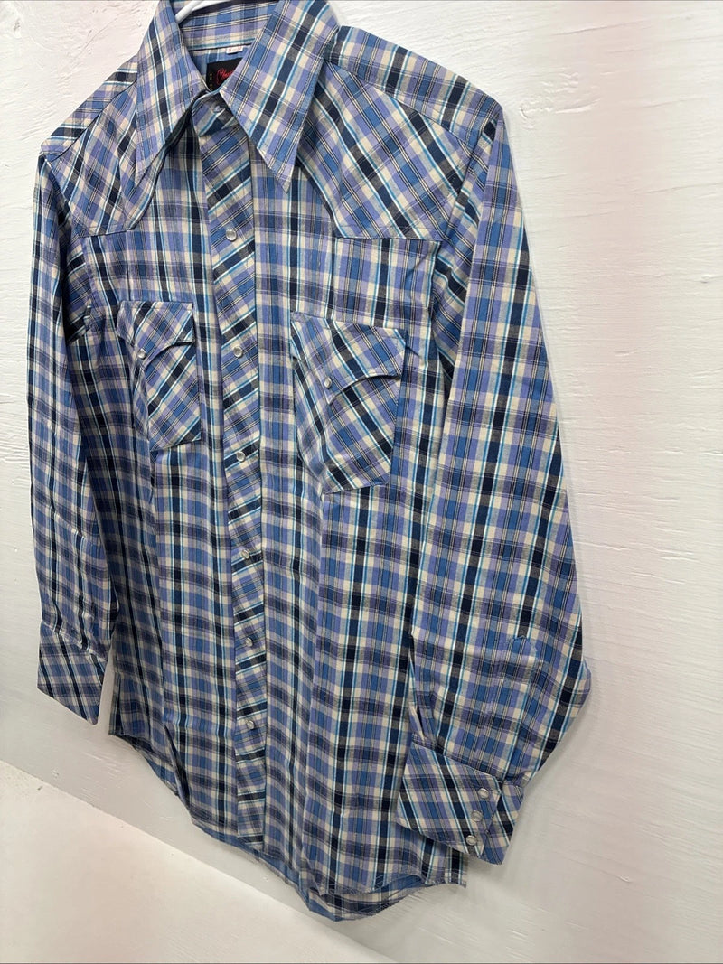 New Men’s Champion Western Purple Plaid Long Sleeve Peal Snap 15 Medium M-44