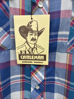 New Men’s ELY Cattleman Purple Plaid Short Sleeve Pearl Snap Medium CC-15