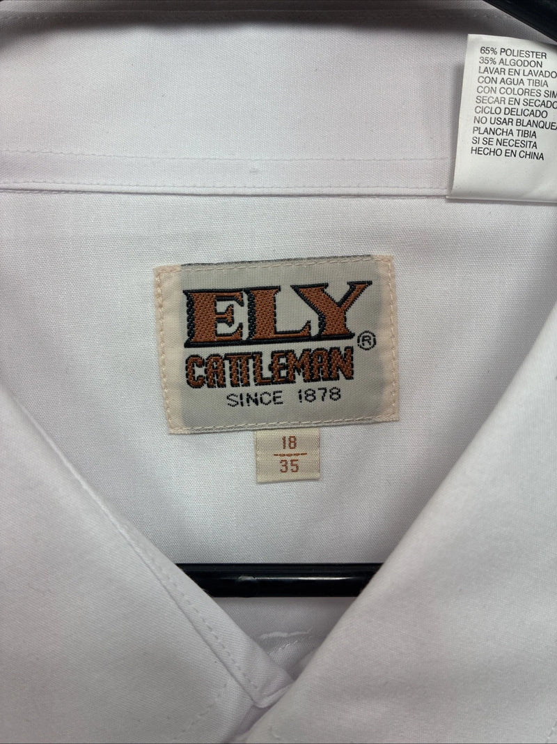 New Men’s ELY Cattleman White Western Long Sleeve Pearl Snap 18 X 35 2XL T-49