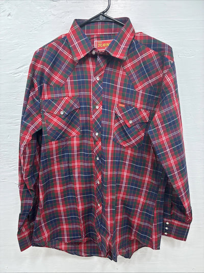 New Men’s ELY Plains Red Plaid Long Sleeve Pearl Snap 16  X 34 Large M-34