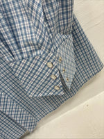 New Men’s White Horse Blue White Plaid Long Sleeve Pearl Snap XL R-71