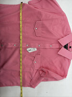New Women’s White Horse Pink Checker Short Sleeve Pearl Snap Large KK-122