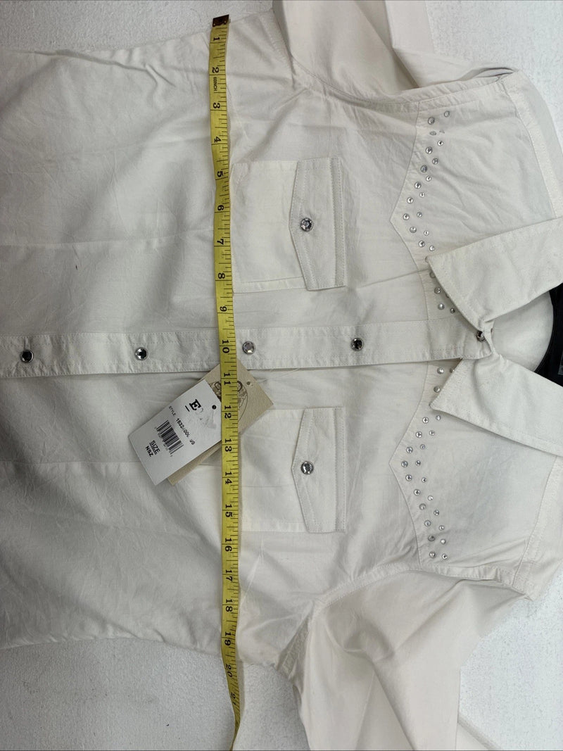 New Women’s Cumberland White Gem Long Sleeve Pearl Snap Medium KK-82