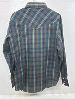 New Men’s ELY Plains Green Plaid Long Sleeve Pearl Snap 17 X 34 XL T-24