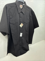New Men’s ELY Cattleman Black Short Sleeve Pearl Snap 18.5 2XL F-76