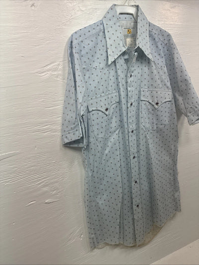 New Men’s Dickson Jenkins Blue Floral Short Sleeve Pearl Snap 14.5 Small V-62