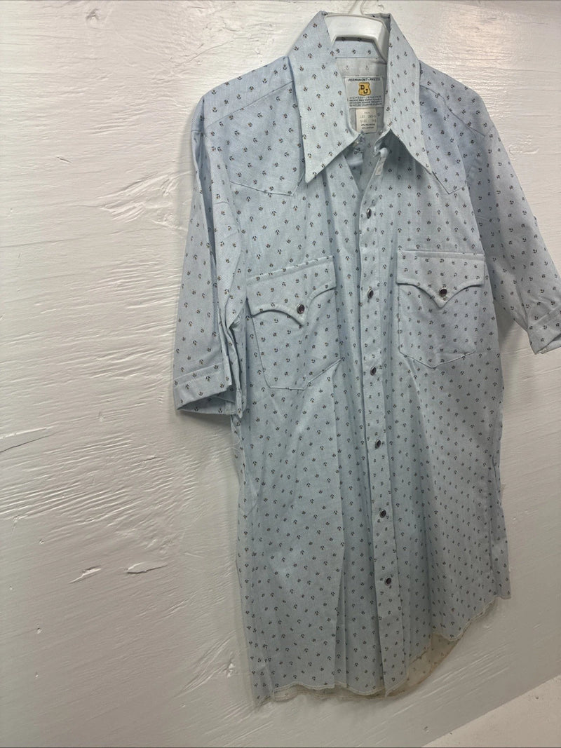 New Men’s Dickson Jenkins Blue Floral Short Sleeve Pearl Snap 14.5 Small V-62