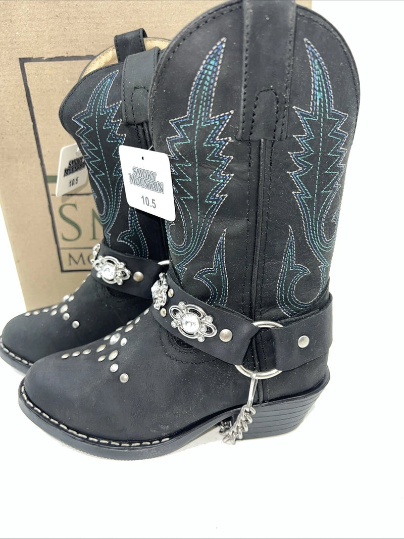New Children Black Smoky Mountain Cowboy Boots. 3283 C. 10.5 10 1/2 D. 24-48