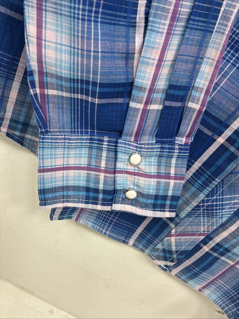 New Women’s Cumberland Blue Plaid Long Sleeve Pearl Snap XL GG-59