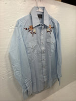 New Men’s Champion Western Blue Floral Long Sleeve Pearl Snap 16 Large AA-47
