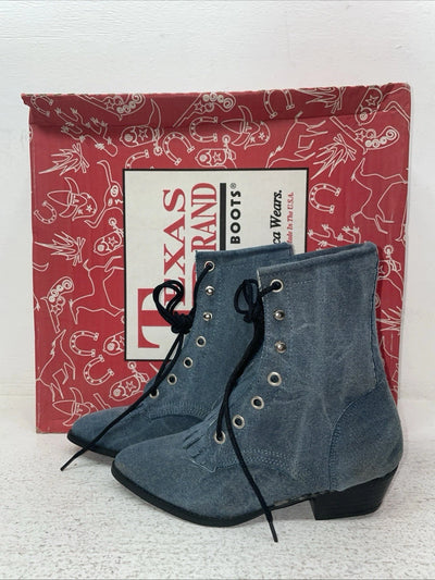 New Kids Blue Lace Up Texas Brand Cowboy Boots. C 9169161 13.5 13 1/2 D. 23-71