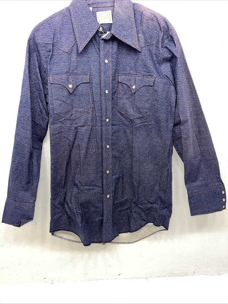 New Men’s Karman Western Wear Denim Pearl Snap Long Sleeve Shirt. 15.5x33 M I-24