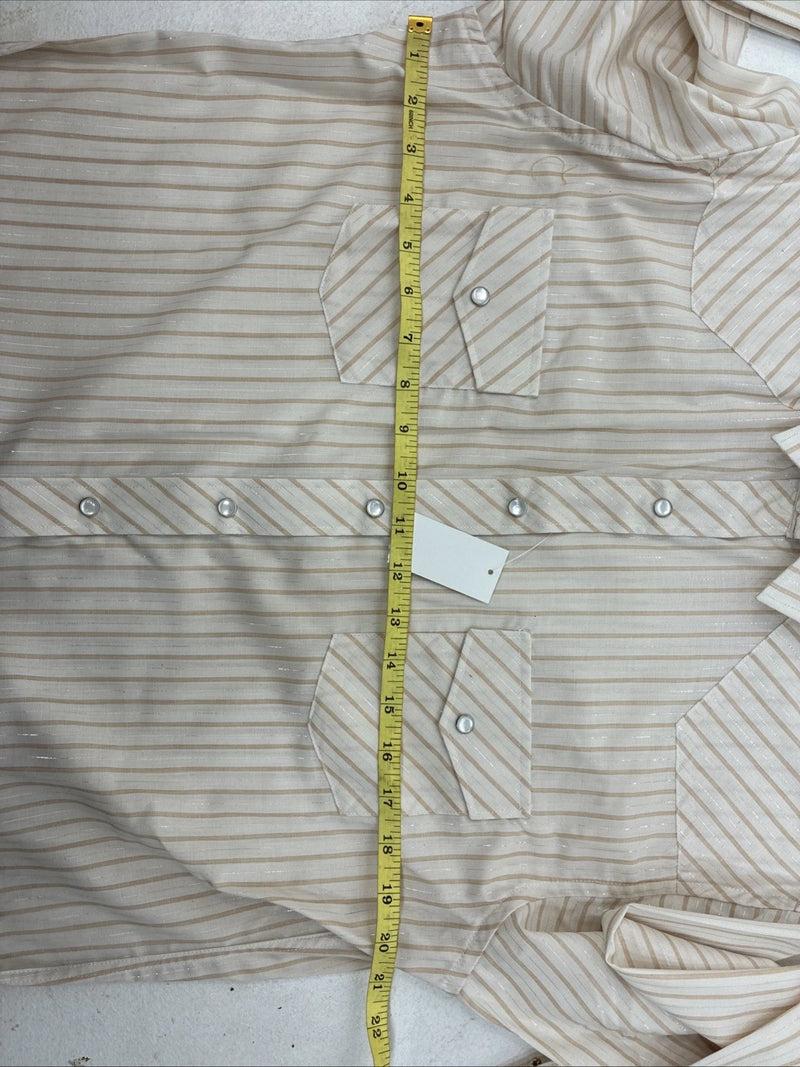 New Women’s White Horse Tan Stripe Long Sleeve Pearl Snap Medium YY-121