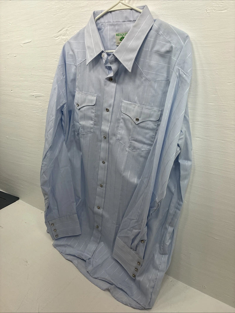 New Men’s Mesquite Light Blue Long Sleeve Pearl Snap 18 X 37 2XL E-54