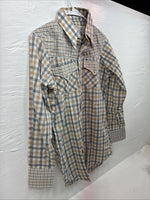 New Men’s Stockman Yellow Blue Plaid Long Sleeve Pearl Snap 14.5 X 33 Small R-21