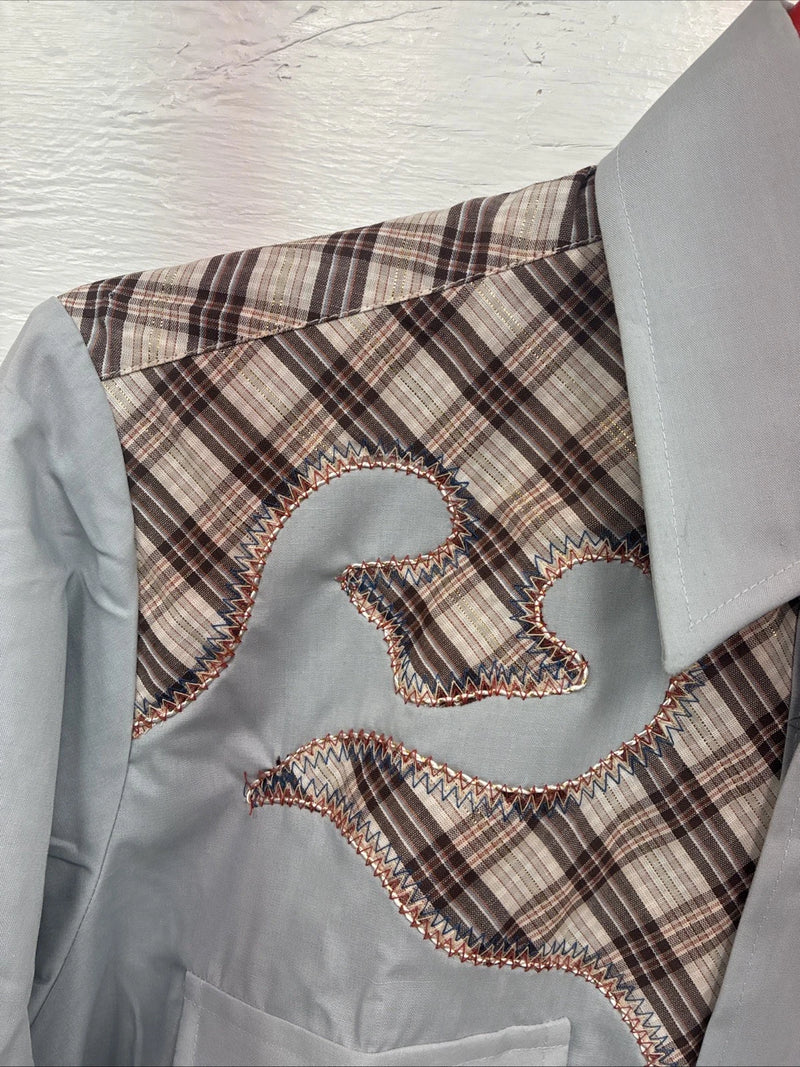 New Men’s Champion Western Gray Designed Long Sleeve Pearl Snap 15.5 Medium X-4