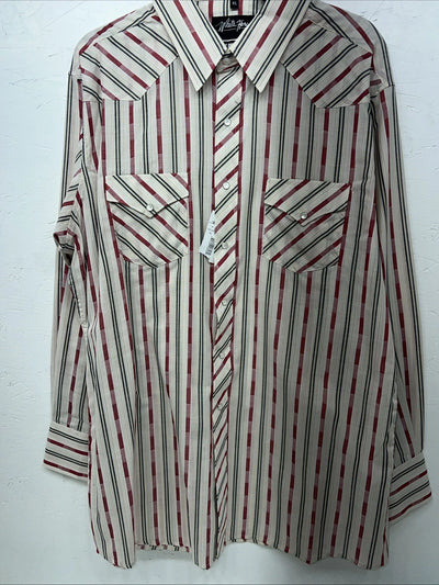 New Men’s Pink Stripped White House Long Sleeve Pearl Snap Shirt. XL S-31