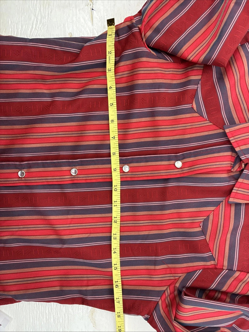 New Women’s H Bar C Red Stripe Long Sleeve Pearl Snap Size 34 DD-23