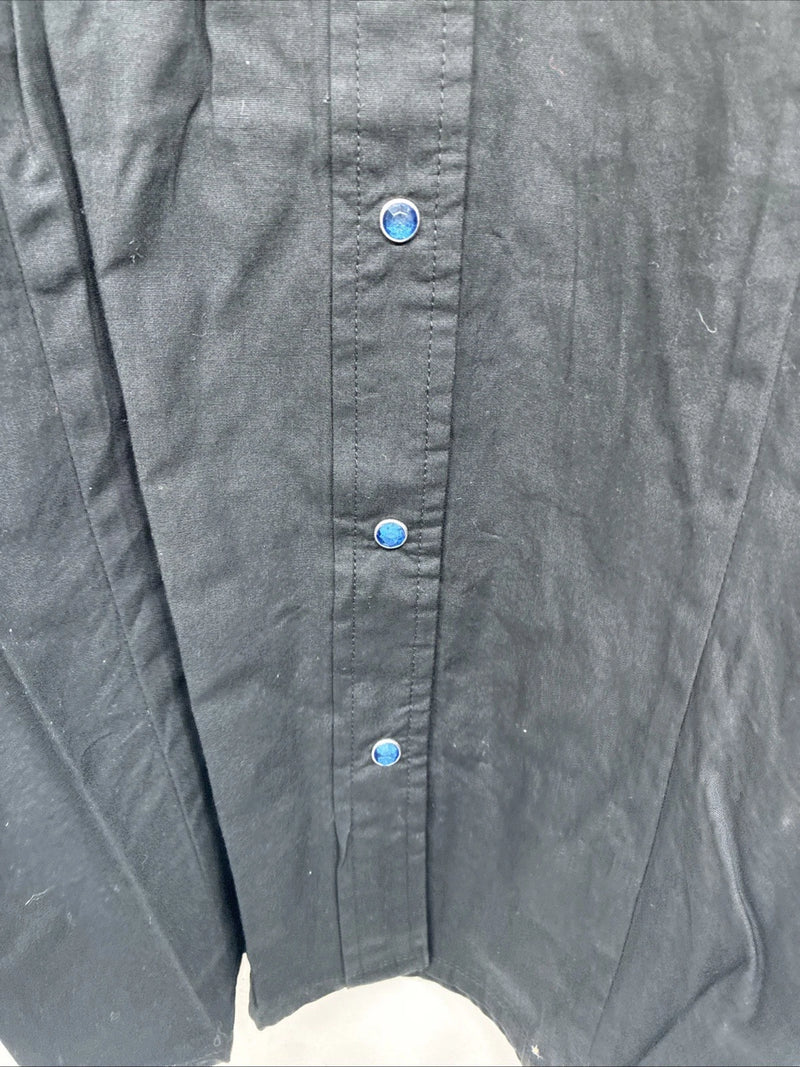 New Women’s Cumberland Black Blue Design Long Sleeve Pearl Snap 2XL GG-35