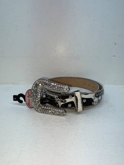 New Cow Print Genuine Leather Blazin Roxx Silver Bling L Belt #N3511662 Z-61