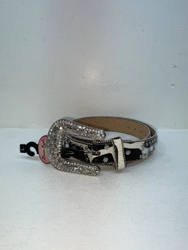 New Cow Print Genuine Leather Blazin Roxx Silver Bling L Belt #N3511662 Z-61