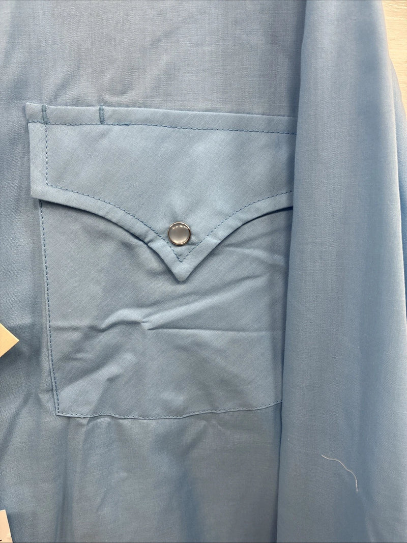 New Men’s ELY Cattleman Blue Long Sleeve Pearl Snap 18 X 35 2XL CC-5