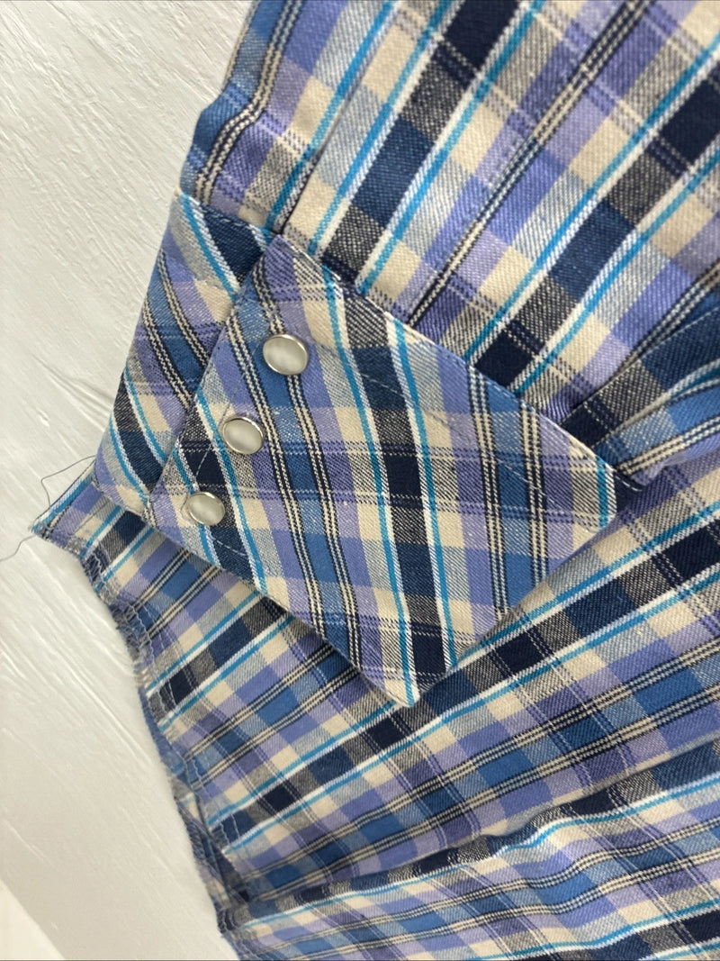 New Men’s Champion Western Purple Plaid Long Sleeve Pearl Snap 14.5 Small O-35